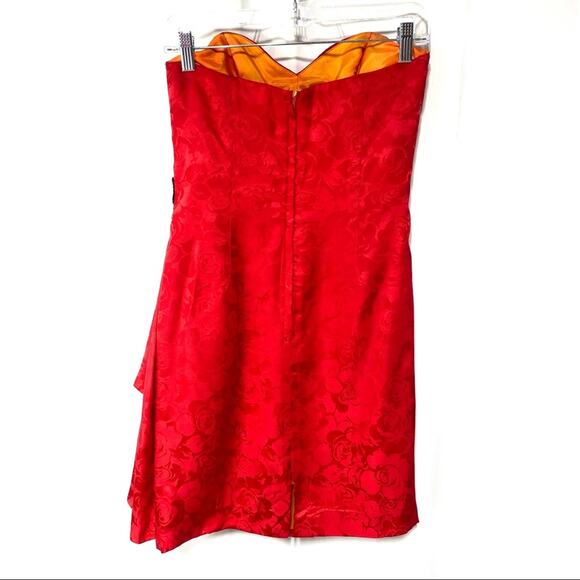 Vintage Silk Studio Red Strapless Brocade Dress Size 6 - Picture 3 of 5